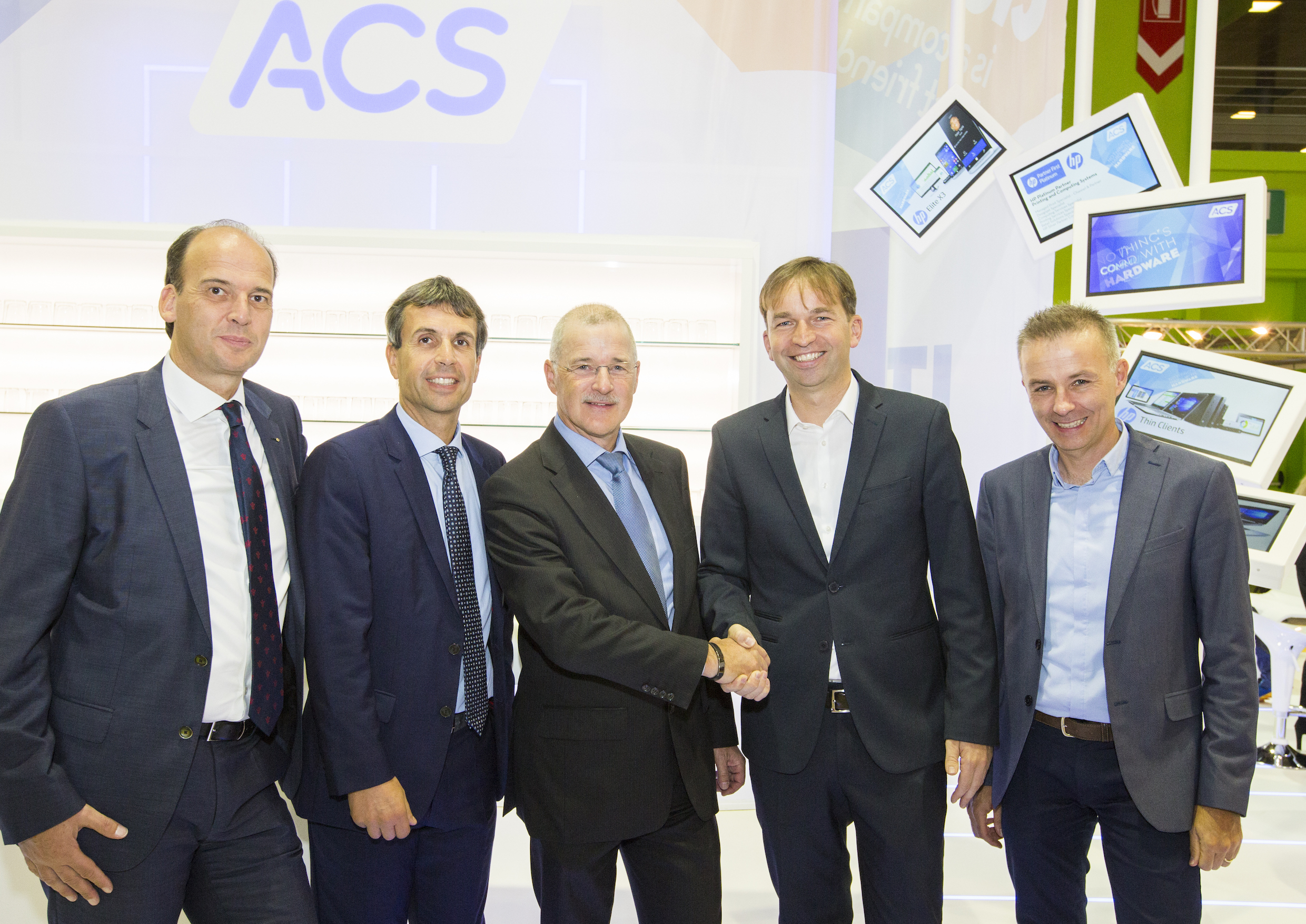 Martin Plunger e Luis Plunger, direttori di ACS Data Systems, Paul Schäfer, direttore del comparto Software di ACS Data Systems, così come Peter Nestl e Peter Strobl, direttori di Ergo Software