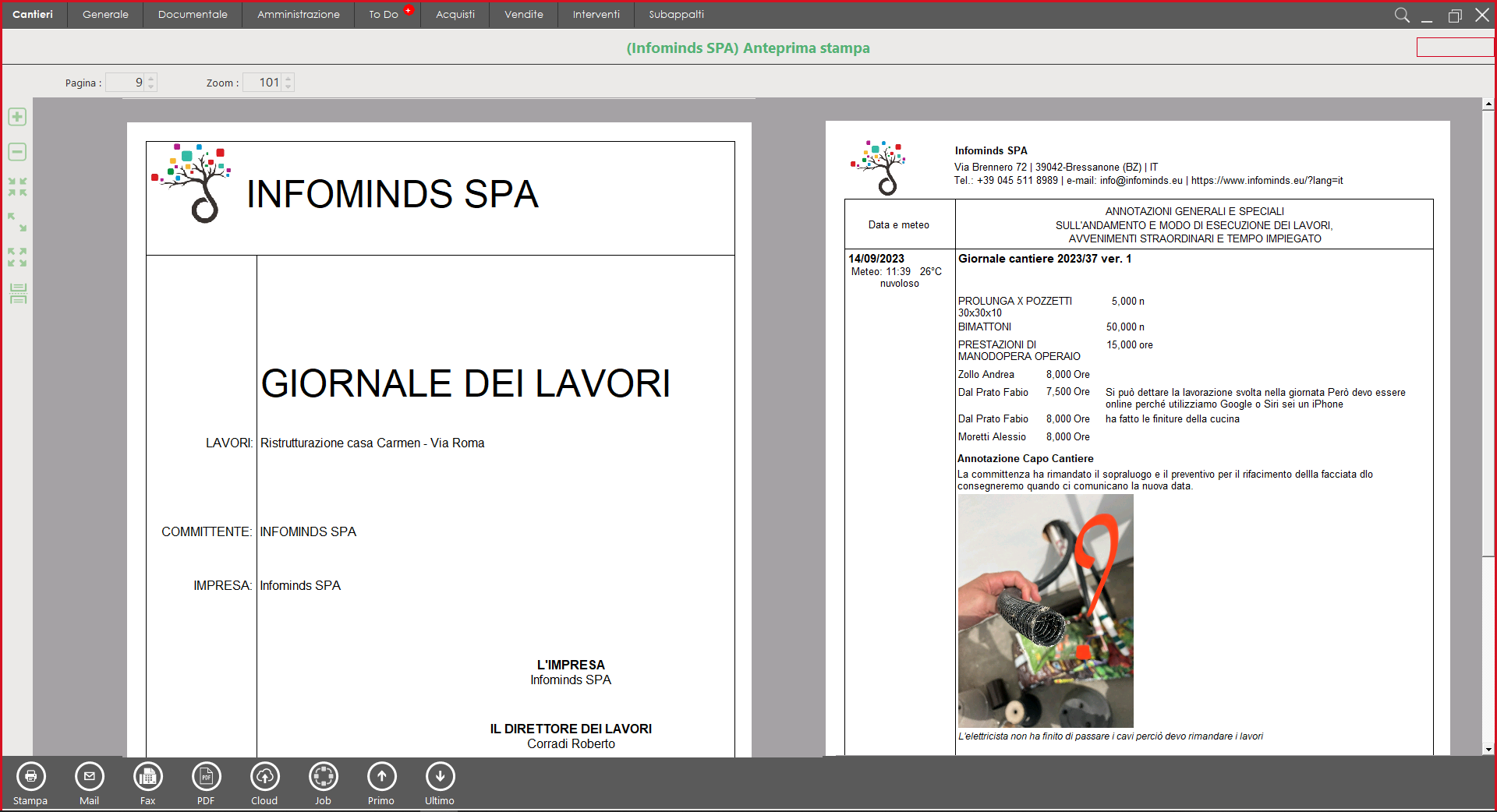 Esempio di giornale dei lavori compilato dal software ergo