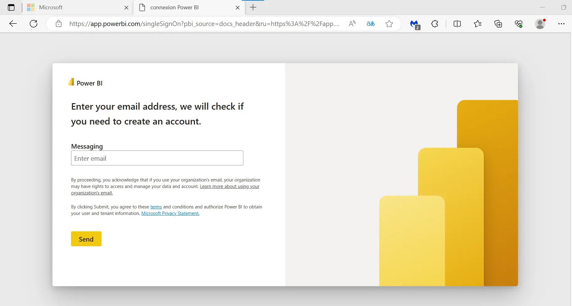 Interfaccia di accesso a Microsoft Power BI con dashboard preconfigurate per il settore Office Automation