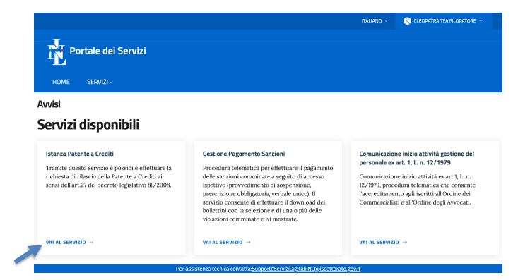 Portale Ispettorato Nazionale del Lavoro “Istanza Patente a crediti