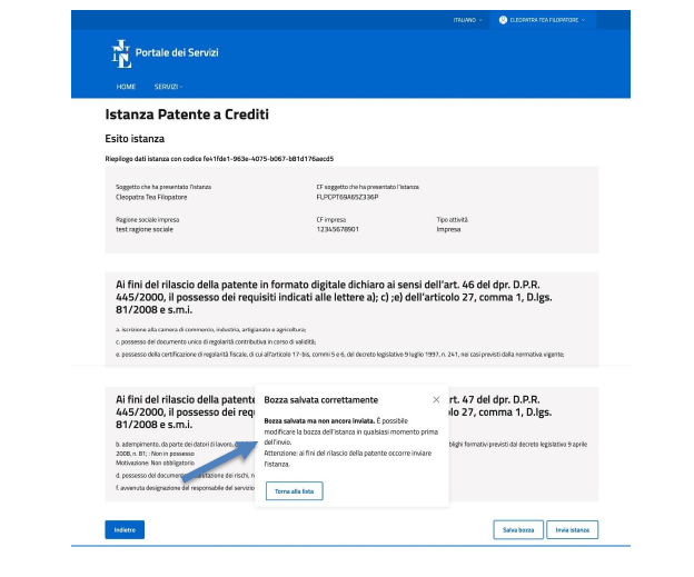esito istanza patente a crediti