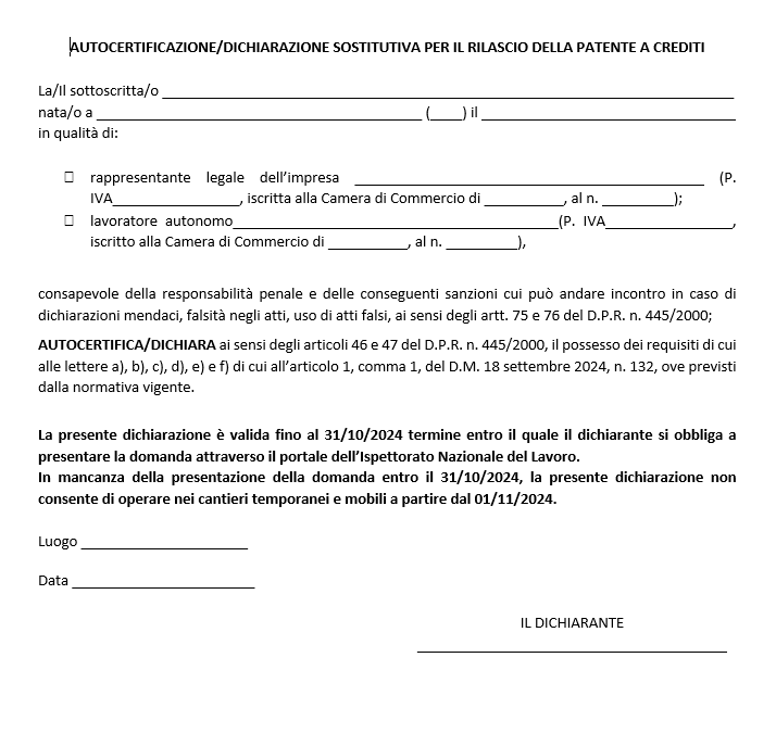Fac Simile Autocertificazione Sostitutiva Rilascio Patente a Crediti