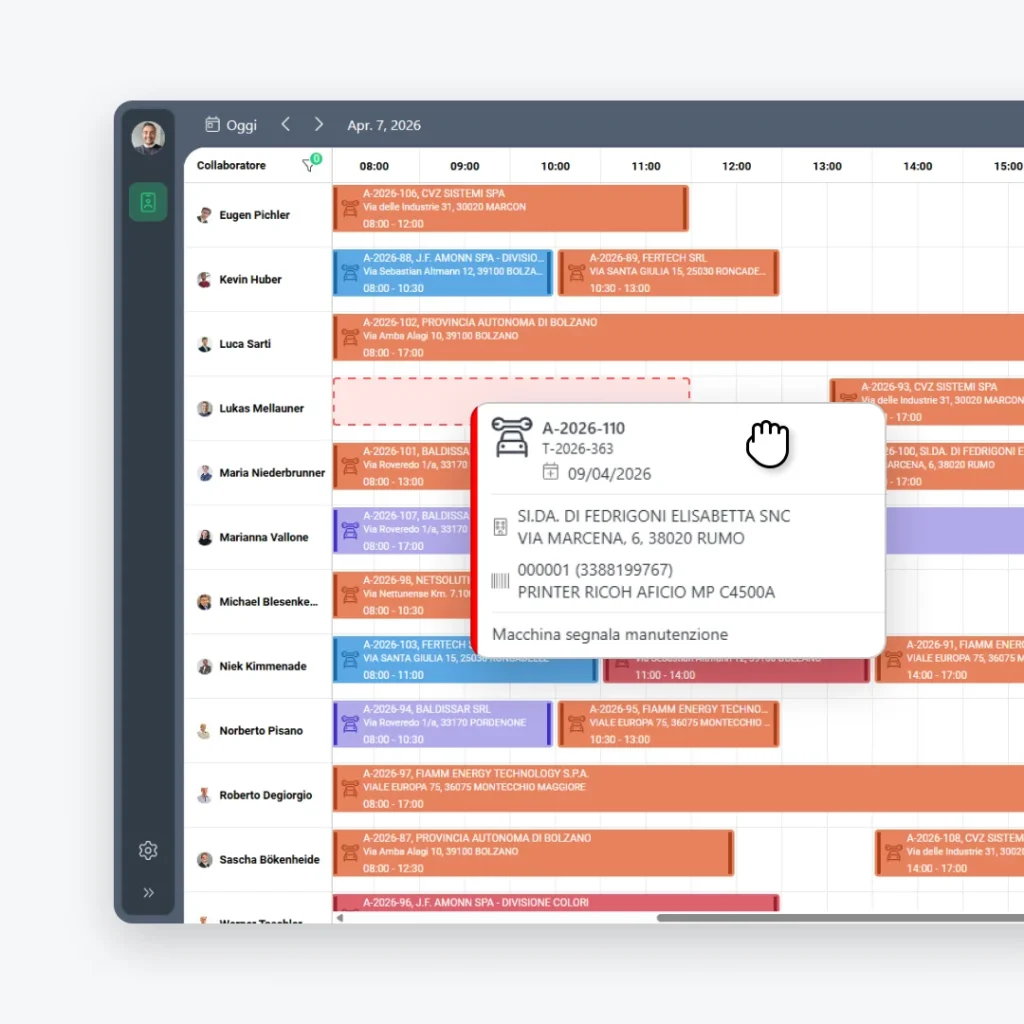 Calendario di pianifica interventi service management