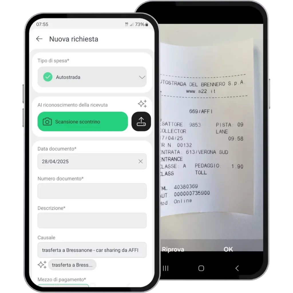 Radix+ Expenses - compilazione dati rimborso spese da foto
