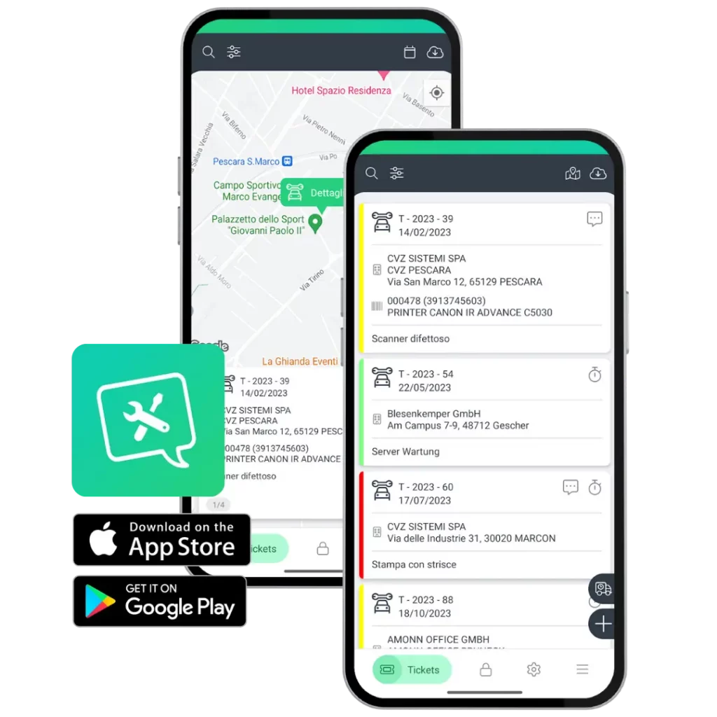 Service management app per assistenza tecnica, ricambi e interventi