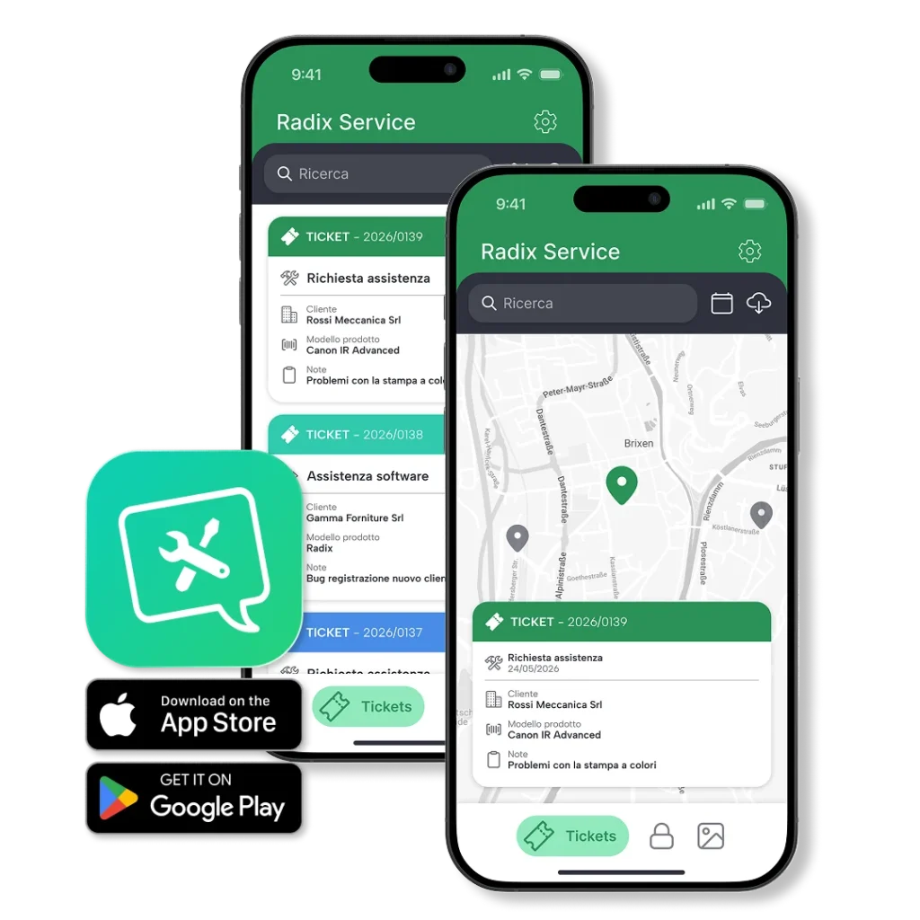 Service management app per assistenza tecnica, ricambi e interventi.