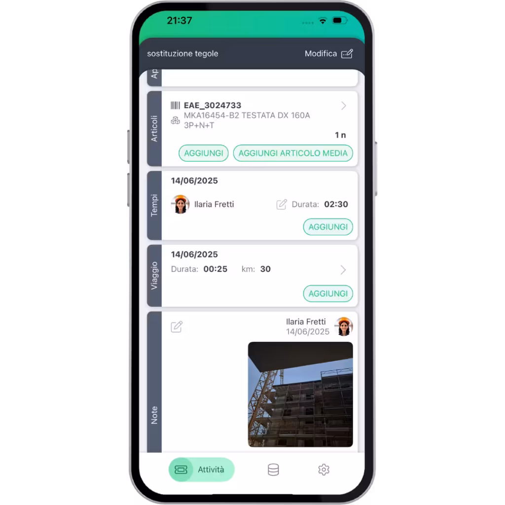 ergo mobile rapportino - tracciamento costi