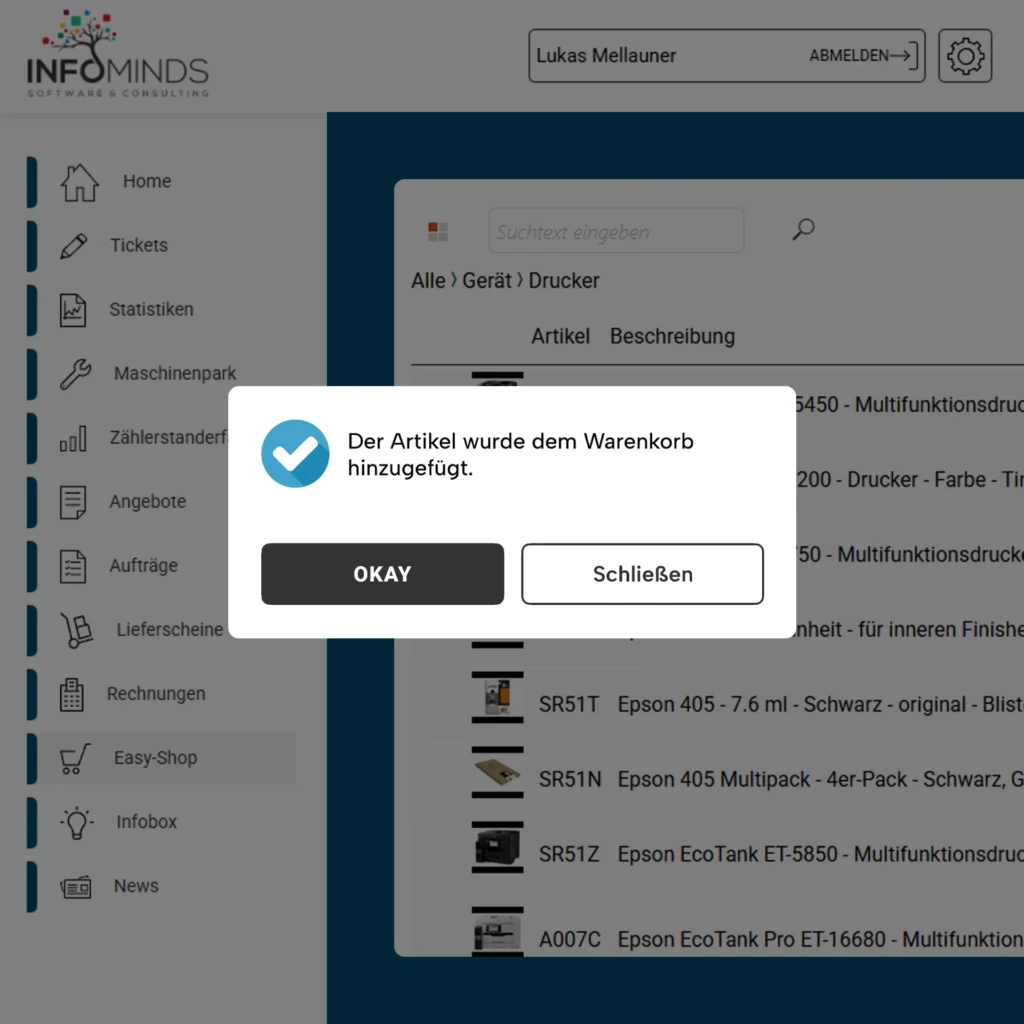 Vereinfachte Online-Bestellungen Kundenportal Sales
