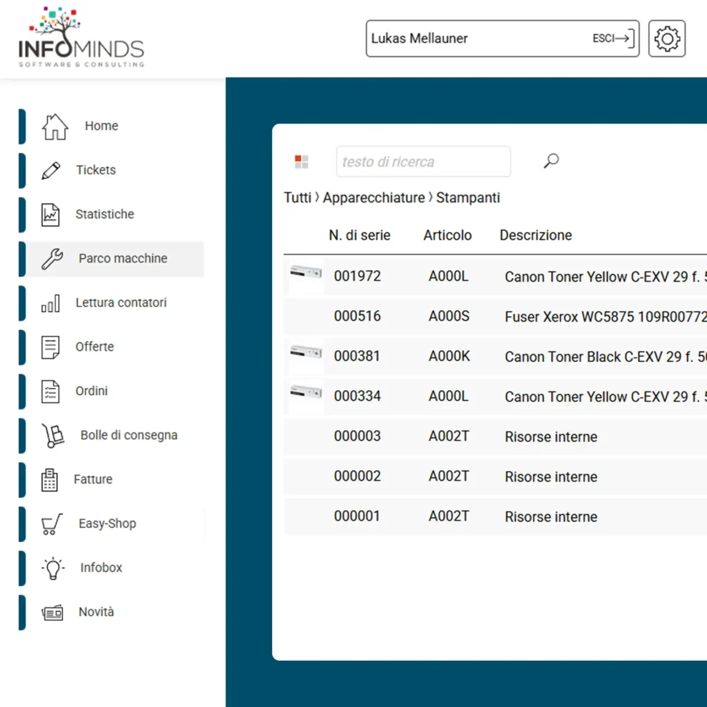 Portale clienti Service Parco Macchine (Asset Management)
