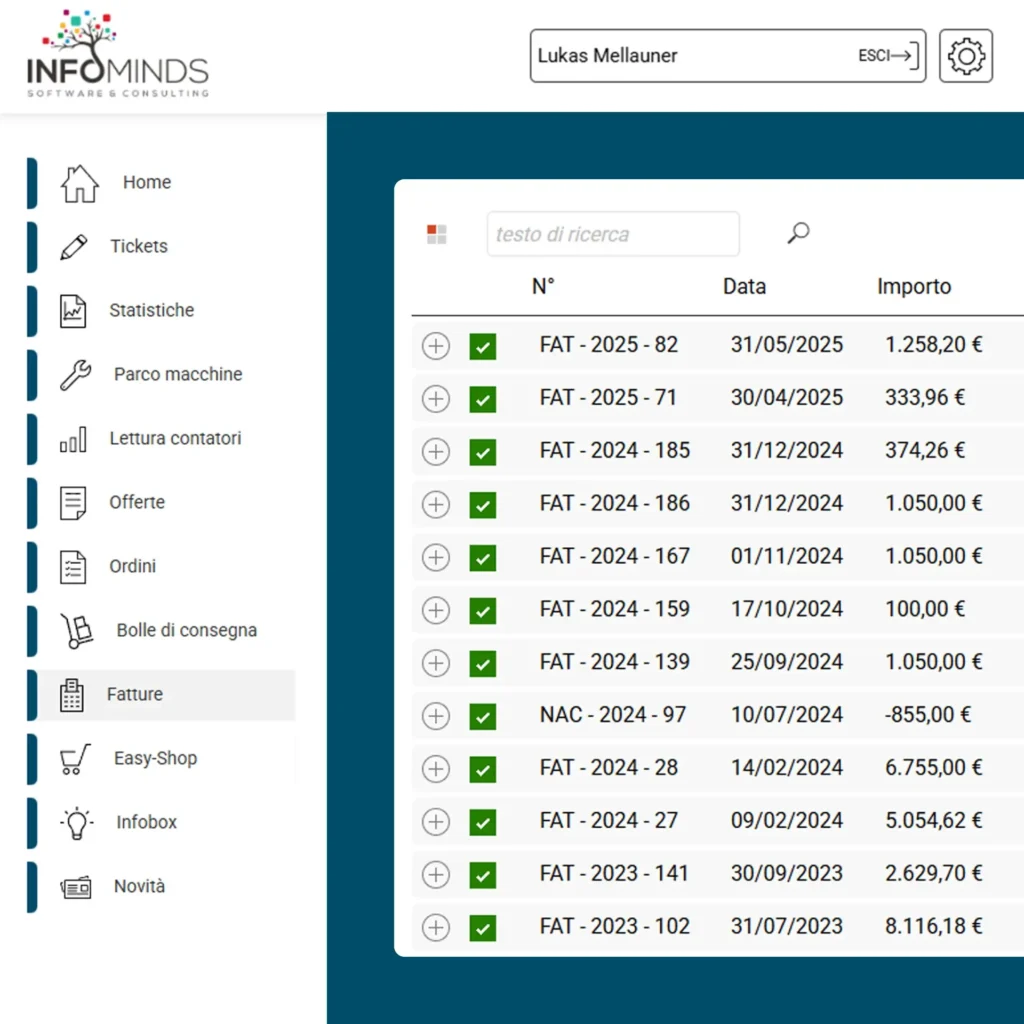Portale clienti Service Archivio documenti di vendita