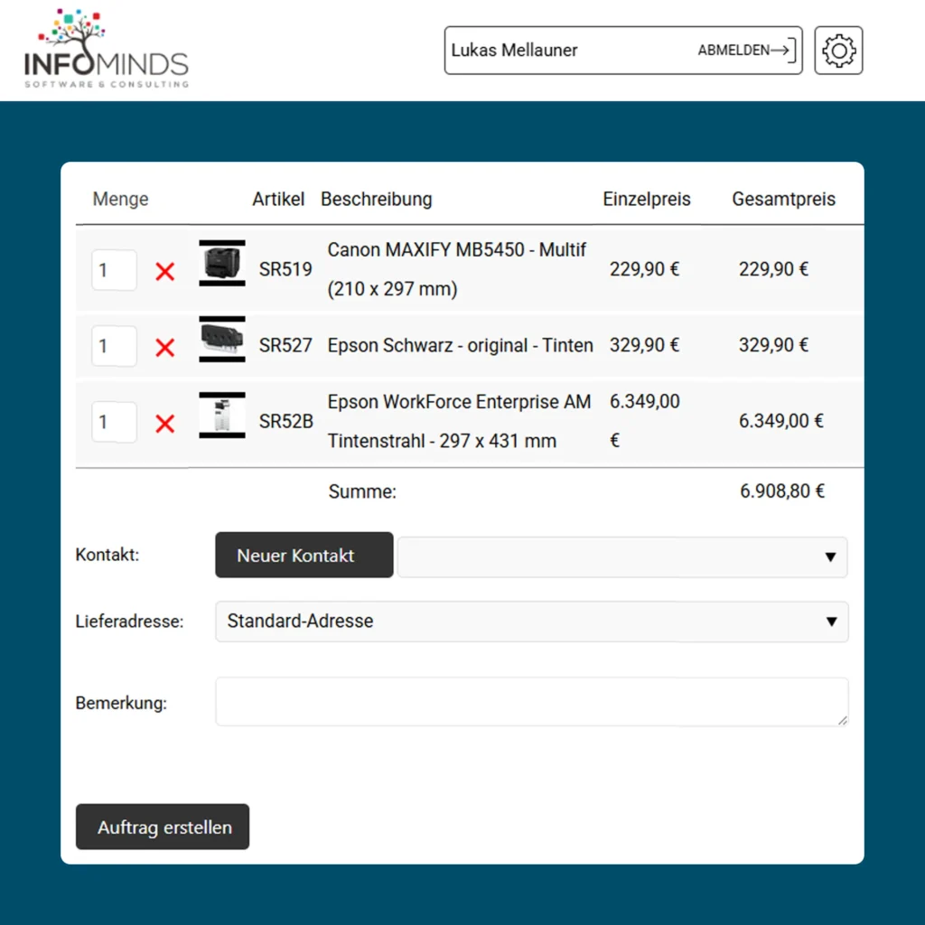 Auftrags- Versandtracking Kundenportal Sales