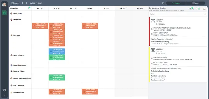 Screenshot der neuen Technikerplanung in Radix+