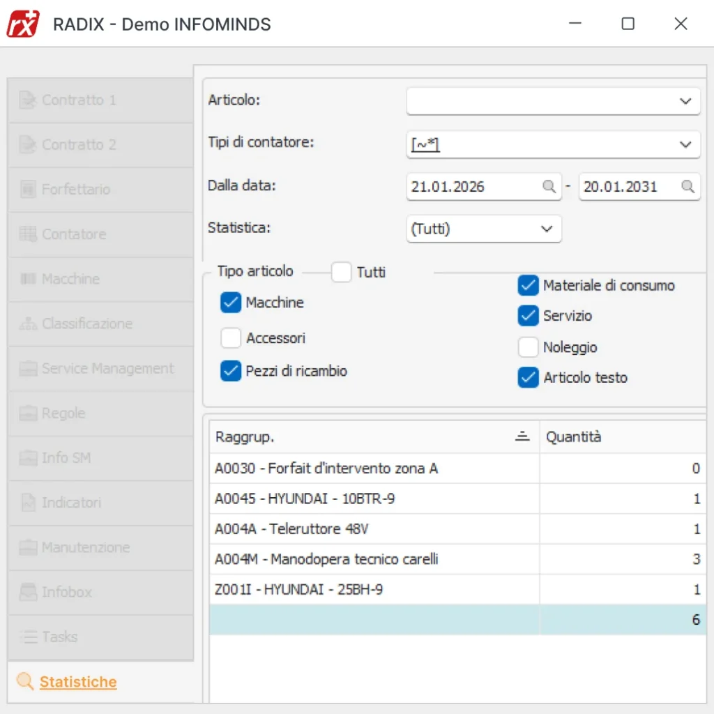 Software gestionale Radix: schermata fatturazione per carrelli elevatori