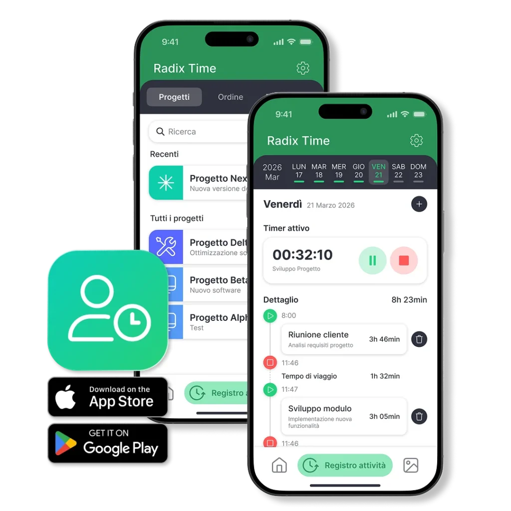Radix+ Time è l’App di Infominds per la rilevazione dei tempi di lavoro su progetti, ordini e attività produttive