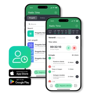 Radix+ Time è l’App di Infominds per la rilevazione dei tempi di lavoro su progetti, ordini e attività produttive
